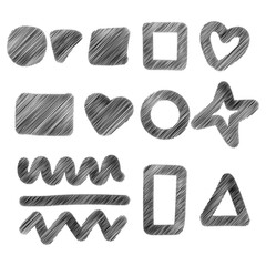 Geometric shapes of abstract striped shading. Stripes in the shape of geometric objects. Vector illustration, hand-drawn shading