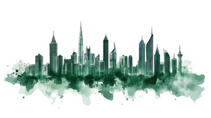 Title: Watercolor Illustration of Saudi Arabian City Skyline Isolated on White Background
