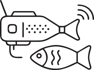 Black Line Sonar Device Fishing Icon, Fish Tracker, Editable Tech Vector, Sonar Detector Tool, Flat Clean Design