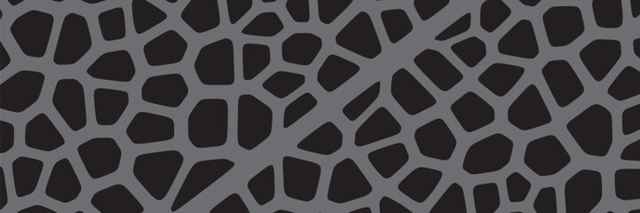 Black and white geometric seamless patterns vector set. Irregular shapes repeated backdrop for web tiles, science and interior designs. voronoi line polygonal cells template background collection