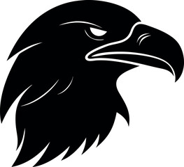 Fierce eagle head silhouette with sharp beak and intense eyes isolated on white background