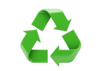 Fototapeta premium A shiny green recycling symbol with three arrows in a triangular loop against a transparent background