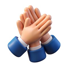 Cartoon 3d hands clapping together wearing blue suits and white shirts
