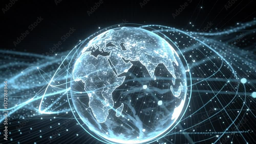 Poster glowing digital globe with interconnected lines and light patterns generative ai