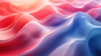 Obraz premium Abstract 3D Fluid Wave in Blue Red Colors, Soft Gradient Minimalist Background for Digital Wallpaper.