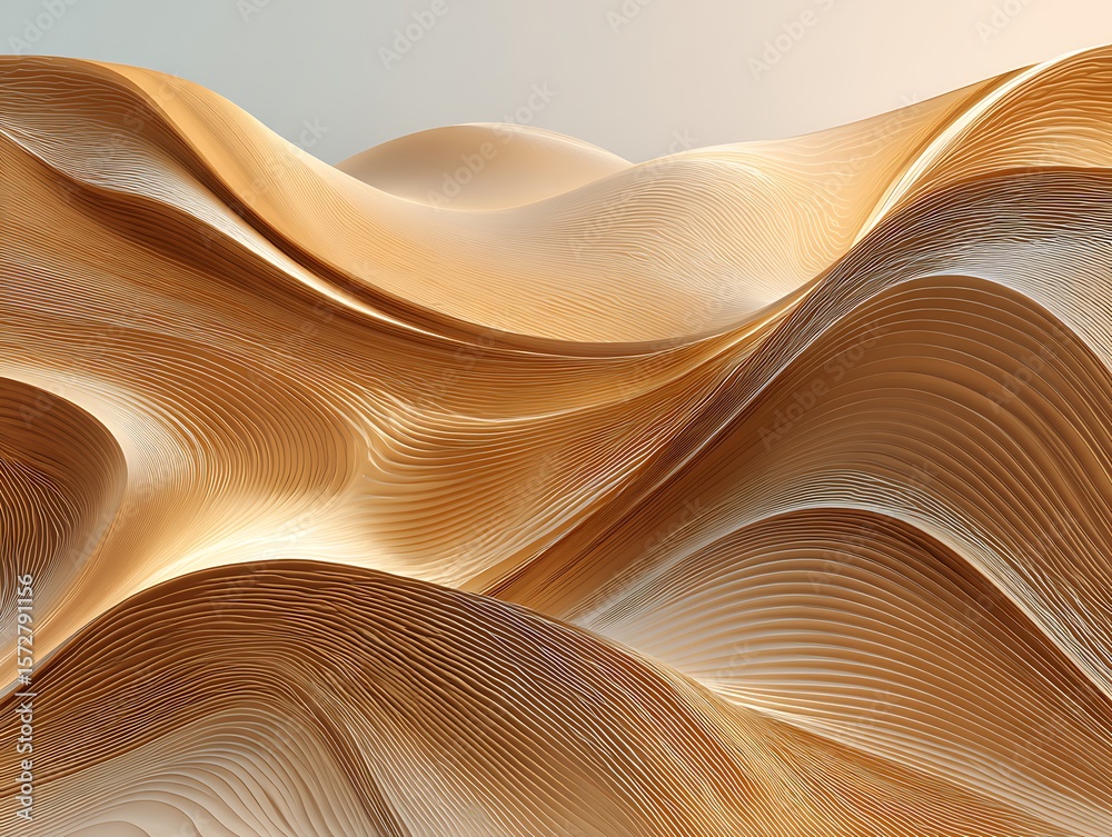 Poster Abstract golden waves of layered material creating a flowing and undulating surface design element