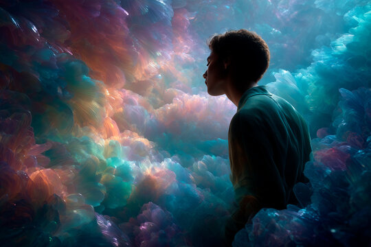 Detailed Side Profile Of Futuristic Head With Bioluminescent Neural Network And Wet Reflective Texture - Powered by Adobe