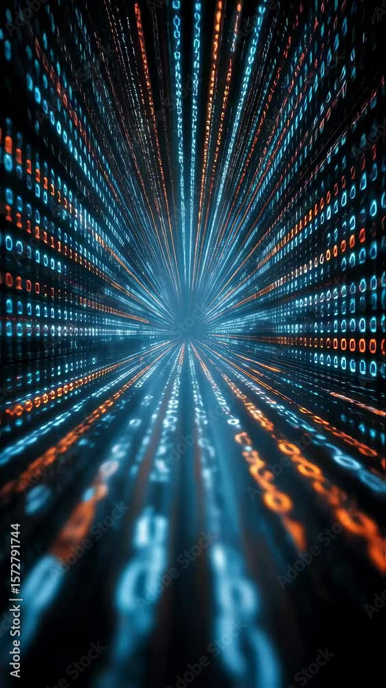 Poster step into an immersive visualization of cyberspace where glowing blue binary digits cascade through 