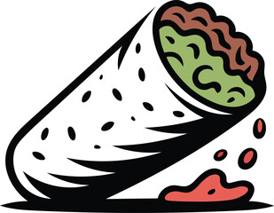 Stylized illustration of a delicious burrito with salsa and toppings