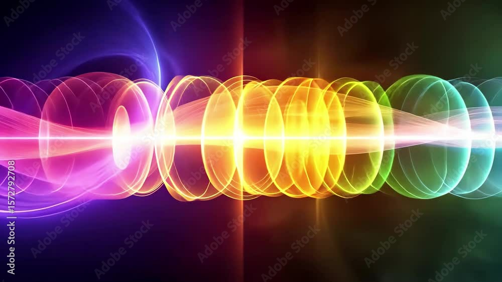 Poster vibrant abstract waves of color with dynamic patterns illustrating sound and light energy interactio