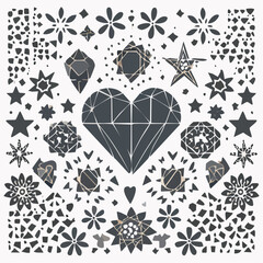 y2k geometric black shapes, figures, icons. Set of abstract acid rave elements. Retro funky flowers, stars, emoji, checkered pattern, hearts. 2000s tattoo design. Minimal vector ...