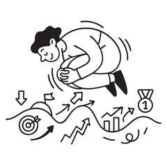 Achieve success with this dynamic line art illustration featuring person jumping, symbolizing