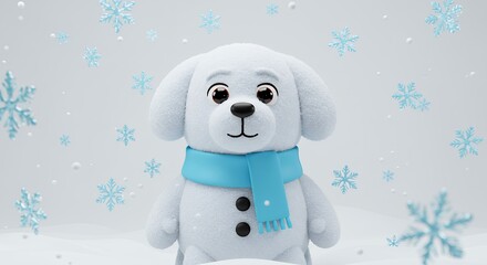 Fototapeta premium Winter dog plush toy snowman design