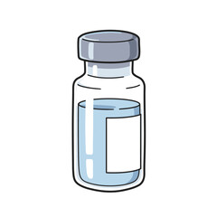 An illustration of a vial partially filled with liquid and capped with a grey stopper