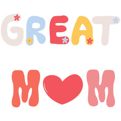 Mother Day Element. Happy Mothers Day text frame. Decorative floral sticker with blooming plants, geometric border and lettering. Greeting card for Mom. Flat vector illustration isolated on background