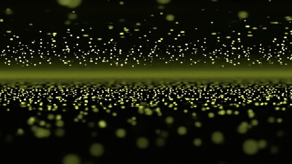 Abstract backdrop of sparkling yellow particles, glitter background, bokeh effect and glowing dots floating in dark space. - Powered by Adobe