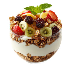 Delicious Creamy Yogurt With Granola And Almonds In Bowel

