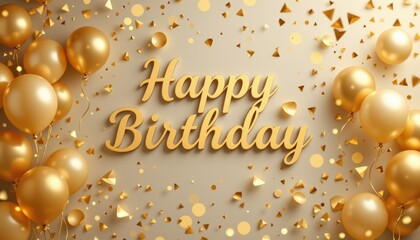 elegant birthday celebration background featuring golden balloons, bokeh lighting