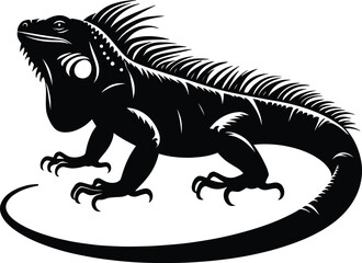 Realistic Iguana engraving Silhouette Vector illustration isolated on a white background