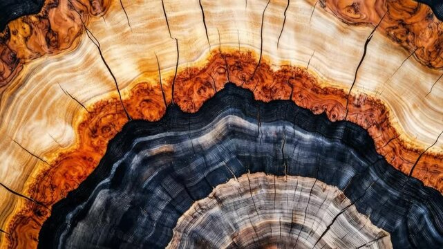 Cross section of a tree trunk showing growth rings and the beautiful patterns of nature