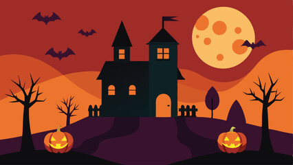 Spooky pumpkin night and flying bats as Halloween vector illustration.