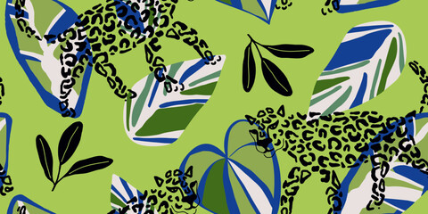 Leopard and Tropical Leaf Print