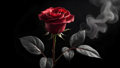 Fototapeta premium Burning Love – Cinematic Red Rose Engulfed in Crimson Smoke 