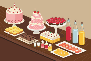 A vector illustration of a dessert station.