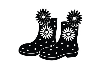 Gardening boots with cheerful daisy flowers rustic charm vector art illustration