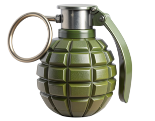 Realistic M67 Hand Grenade with Metal Safety Lever, Transparent PNG