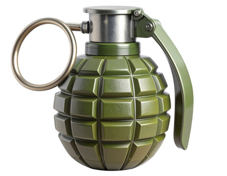 Realistic M67 Hand Grenade with Metal Safety Lever, Transparent PNG