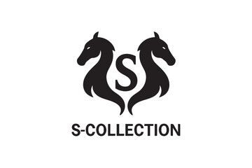 S Elegant Black twin head vector silhouette on white background.01