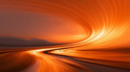 Dynamic motion blur creates a vibrant, ethereal landscape of fluid orange light and abstract forms.