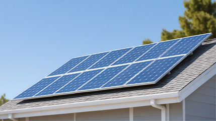 Solar panels installed on a residential roof, harnessing renewable energy for sustainable living in an eco-friendly environment.