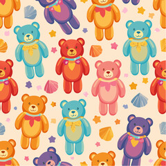 Seamless vector pattern with colorful y2k lollipop bears. 90s 00s cute accessory. Vintage jewellery background. Funky bijouterie texture