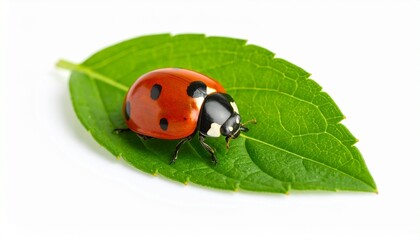 Fototapeta premium ladybug on green leaf