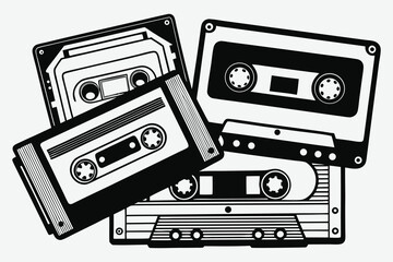 Obraz premium Retro audio cassette tapes stacked together vintage music recording media