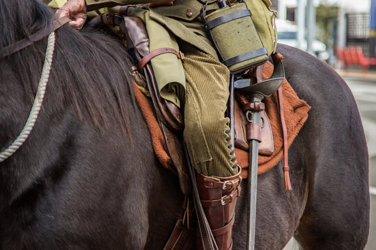 Soldier riding a horse in the ANZAC Day parade