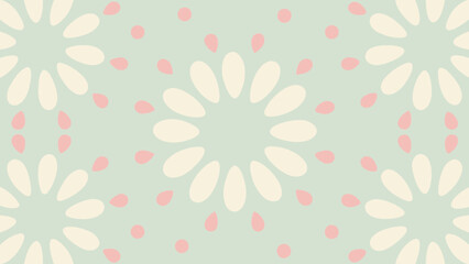 Floral pattern with light green background featuring stylized flowers and pink teardrop shapes design