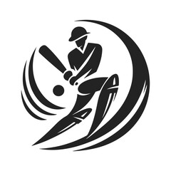 Stylized Abstract Cricket Player Icon – Solid Black Minimal Vector for Sports Branding, Logos, Labels & Merchandise