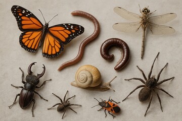 Diverse insects and invertebrates collection.