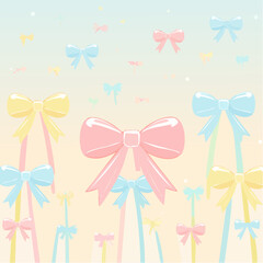 Cute ribbon bow clipart. Coquette and balletcore girly decoration. Hand drawn silk tape accessory. Vintage fashion element in pastel color. Vector drawing