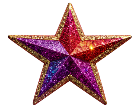 Vibrant Glitter Star Shape with Shiny Surface Isolated on Transparent Background PNG