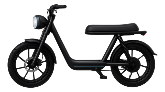 Electric-assist moped with sleek black finish and integrated LED headlight