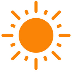 Flat vector illustration of bright sun with radiant beams, perfect for summer, weather apps, and nature-related projects.
