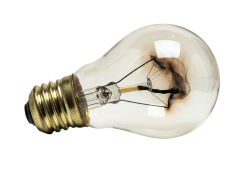 Isolated Burnt Out Vintage Light Bulb with Filament Damage