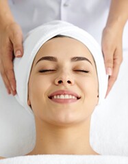 relaxing at luxury spa salon and enjoying facial massage 