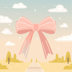 Cute ribbon bow clipart. Coquette and balletcore girly decoration. Hand drawn silk tape accessory. Vintage fashion element in pastel color. Vector drawing