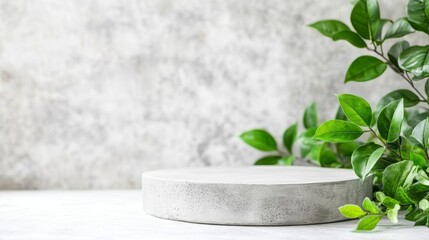 podium with green leaves background Minimalist 