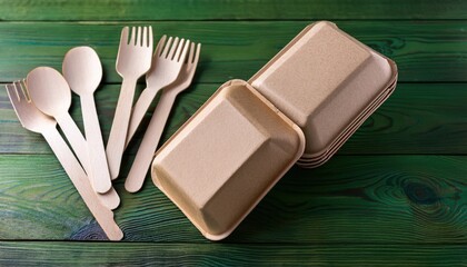 Biodegradable Packaging on Wooden Table